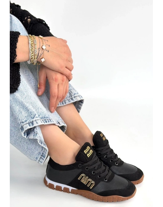 Marje Siyah Cilt Bağcıklı Spor Ayakkabı