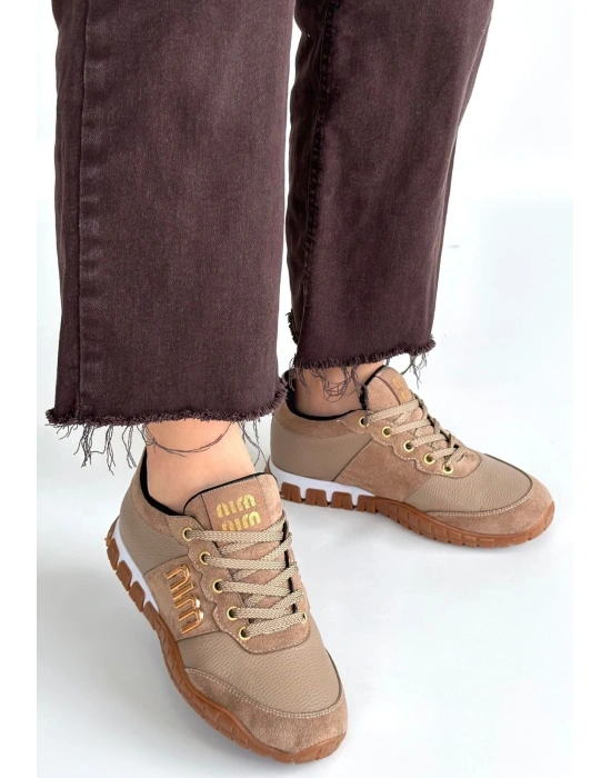 Marje Vizon Cilt Bağcıklı Spor Ayakkabı