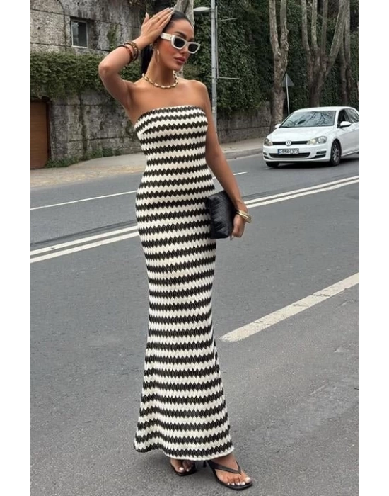 Maura Desenli Straplez Elbise 2770