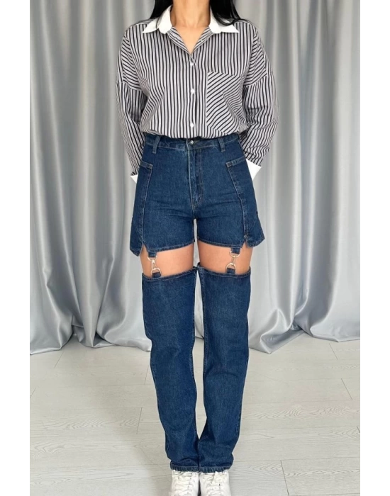 Mavi Askılı İki Parça Jeans Pantolon