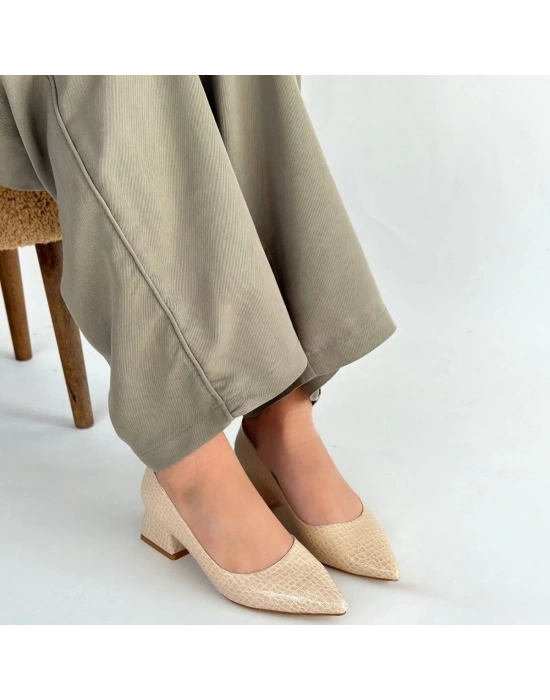 Meort Bej Rugan Topuklu Ayakkabı