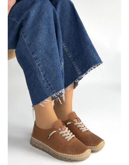 Merja Taba Deri Bağcıklı Spor Ayakkabı