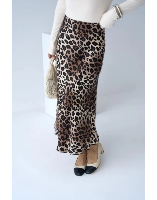 Midi Saten Etek - Leopar