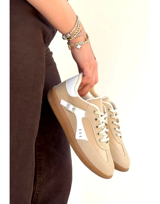 Mier Bej Cilt Bağcıklı Spor Ayakkabı