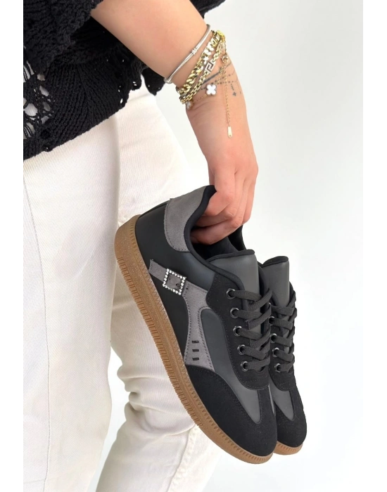 Mier Siyah Cilt Bağcıklı Spor Ayakkabı