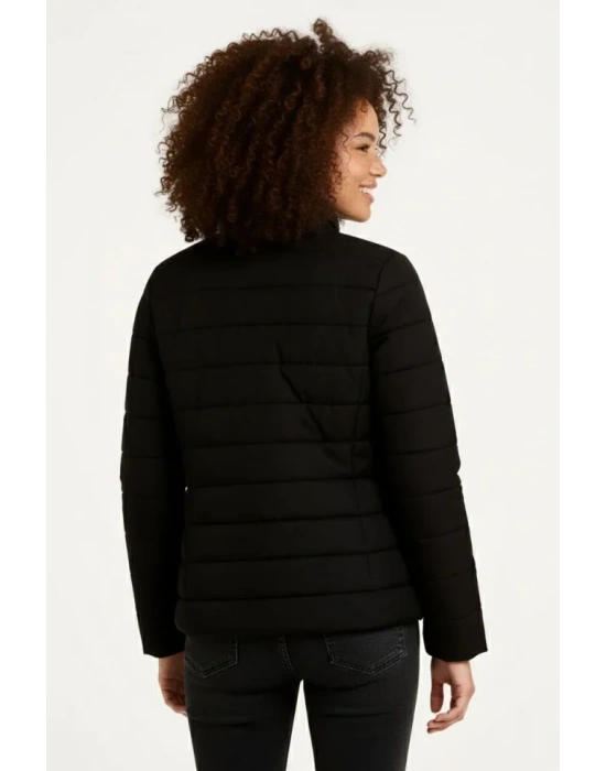 Mikro Su İtici Kapitone Baskılı Astarlı Fermuarlı Bomber Mont - Siyah