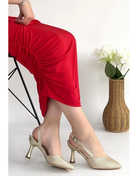 Minde Gold Cilt Simli Topuklu Ayakkabı