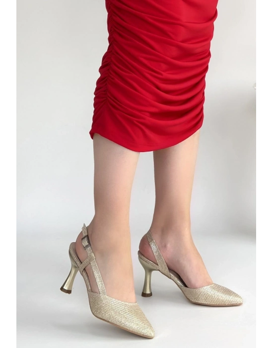 Minde Gold Cilt Simli Topuklu Ayakkabı