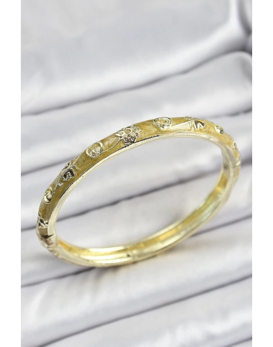 Mineli Gold Pirinç Sarı Renk Motifli Kadın Kelepçe