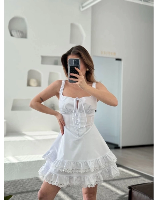 Mini Askılı Elbise - Beyaz