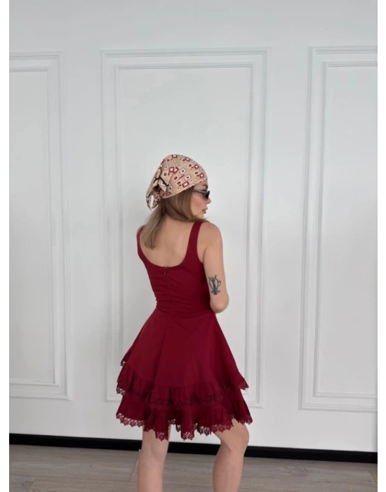 Mini Askılı Elbise - Bordo