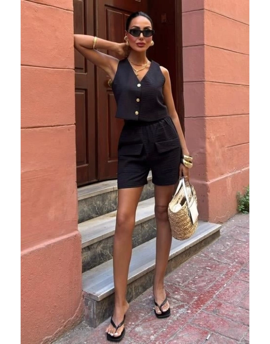 Mini Yelekli Şortlu Keten Takım 10176-08