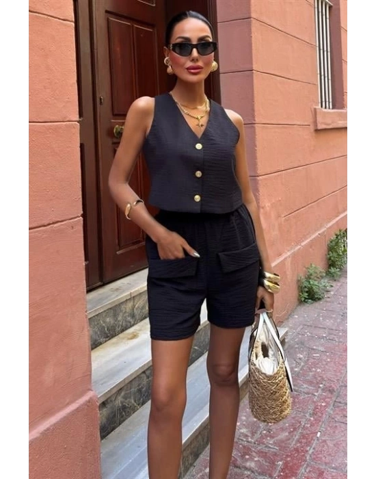 Mini Yelekli Şortlu Keten Takım 10176-08