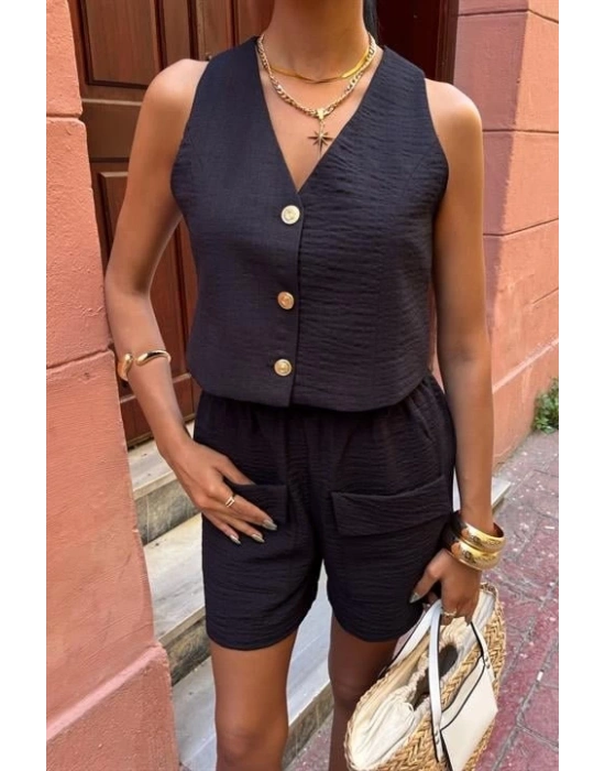 Mini Yelekli Şortlu Keten Takım 10176-08