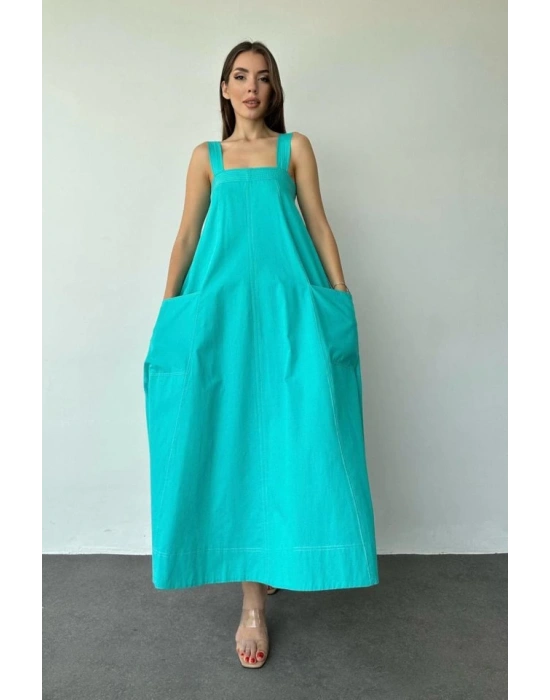 Mint Askılı Cepli Elbise
