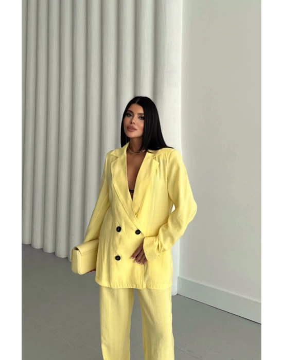 MODAL 4 DÜĞME ASTARSIZ CEKET - PANTOLON TAKIM - Sarı