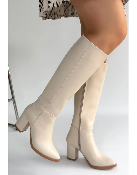 Morena Bej Cilt Bej Tabanlı Topuklu Çizme