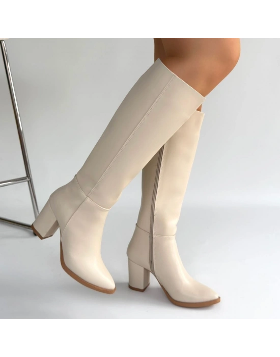 Morena Bej Cilt Bej Tabanlı Topuklu Çizme