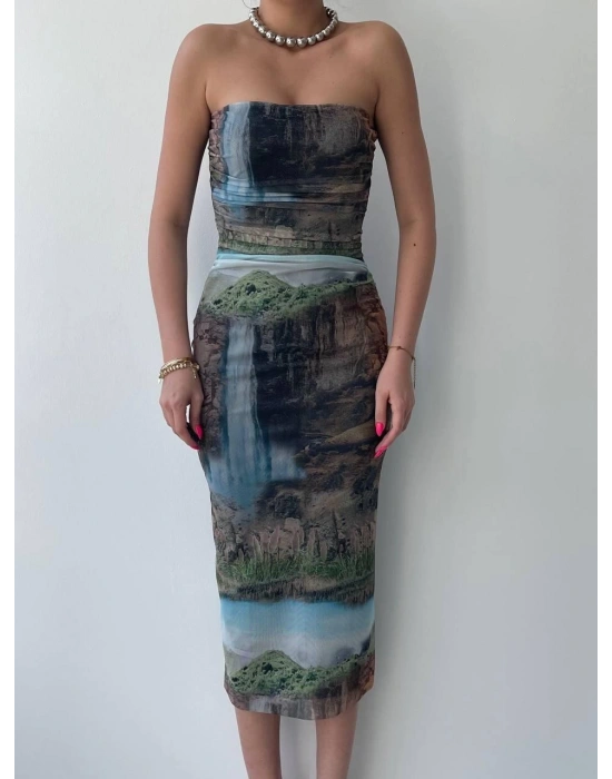 Mountain Straplez Tül Elbise