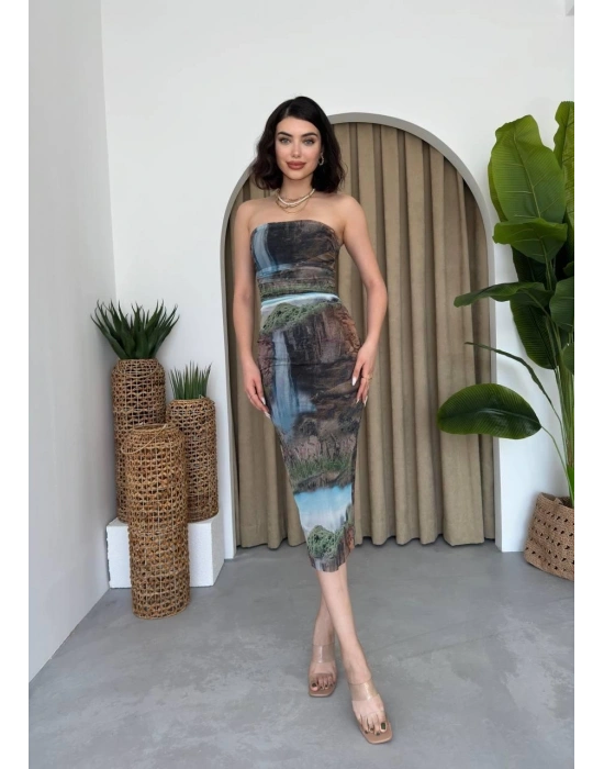 Mountain Straplez Tül Elbise