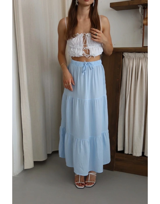 Müslin kumaş keten uzun etek mvi pt