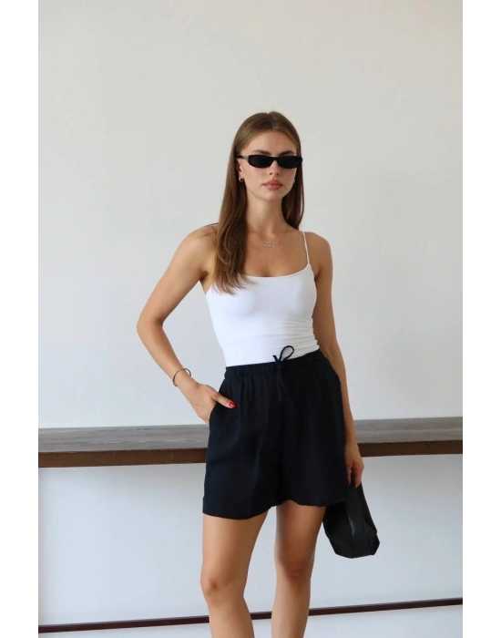 Müslin kumaş şort bağcıklı siyah pt