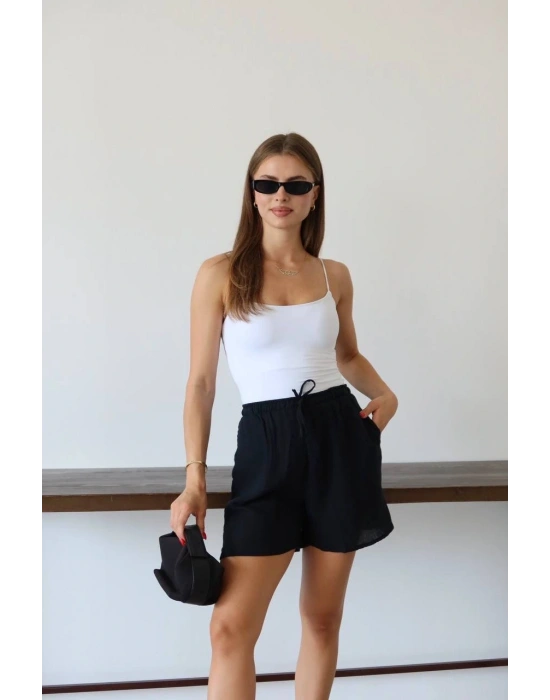Müslin kumaş şort bağcıklı siyah pt