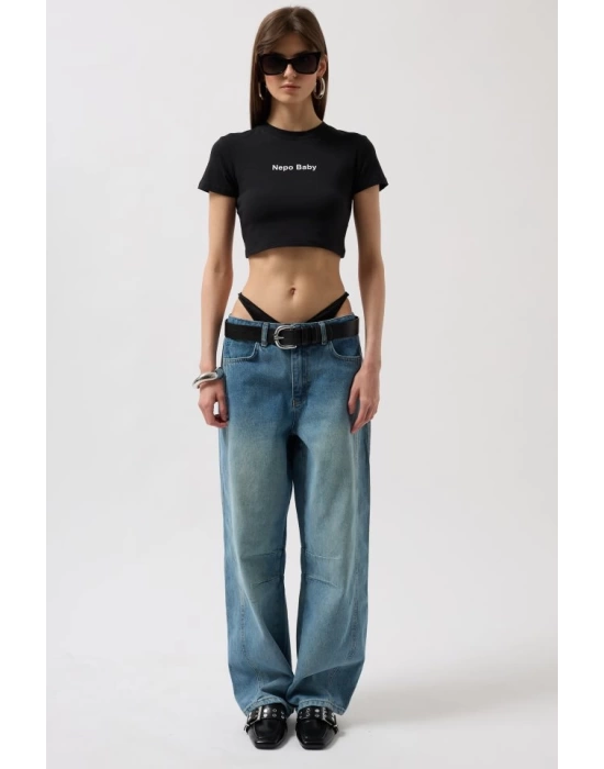 Nepo Baskılı Crop T-Shirt