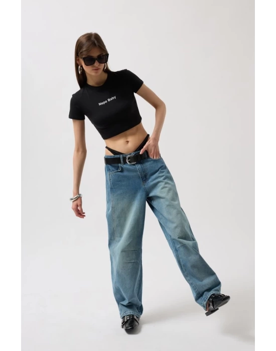 Nepo Baskılı Crop T-Shirt