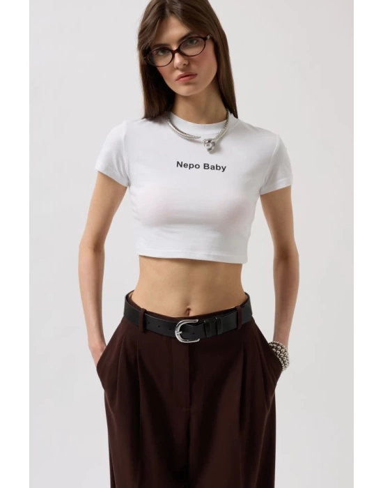 Nepo Baskılı Crop T-Shirt