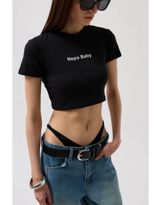 Nepo Baskılı Crop T-Shirt