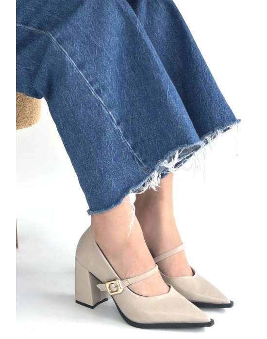 Nıvra Bej Cilt Topuklu Ayakkabı