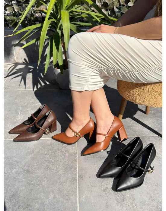 Nıvra Taba Cilt Topuklu Ayakkabı