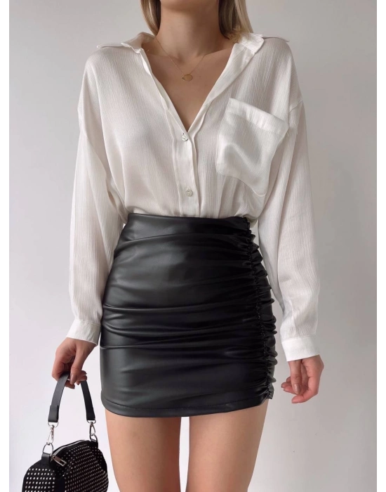 Önden büzgülü etek siyah h24210