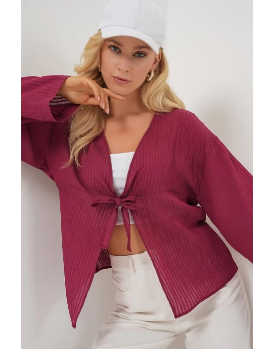 Önü Bağcıklı Bluz 952 - Bordo