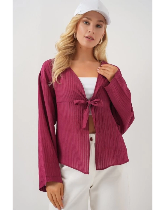 Önü Bağcıklı Bluz 952 - Bordo