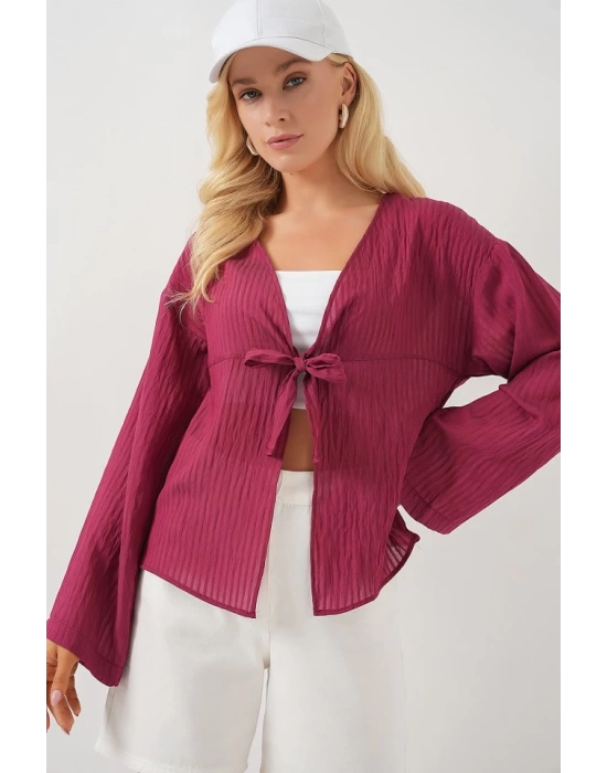 Önü Bağcıklı Bluz 952 - Bordo