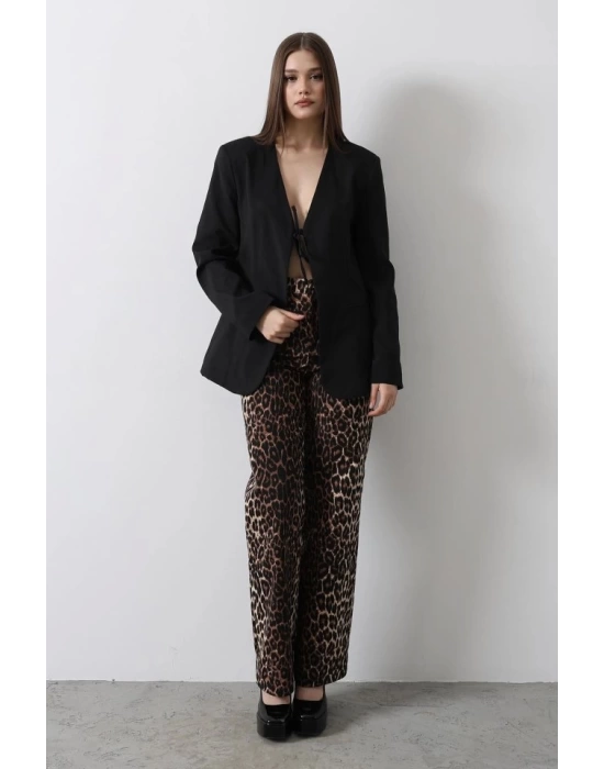 Önü Bağlamalı Blazer Ceket - Siyah