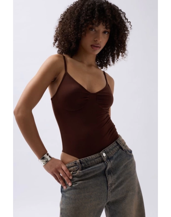 Önü Büzgülü Askılı Bodysuit