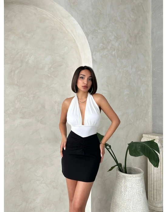 Önü büzgülü etek siyah s24222