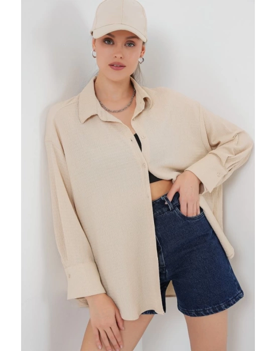 Örme Oversize Gömlek 20264 - Bej