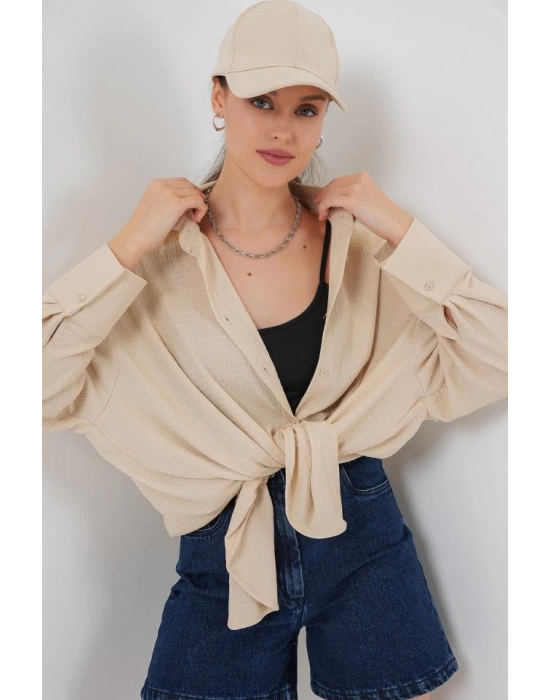 Örme Oversize Gömlek 20264 - Bej
