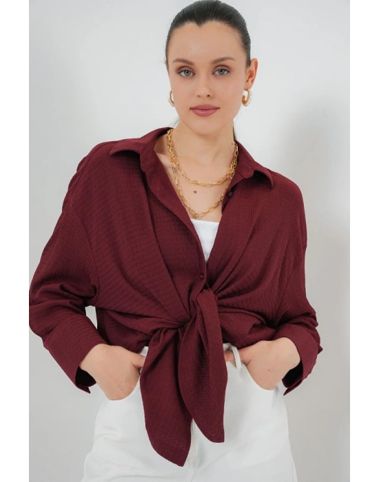 Örme Oversize Gömlek 20264 - Bordo