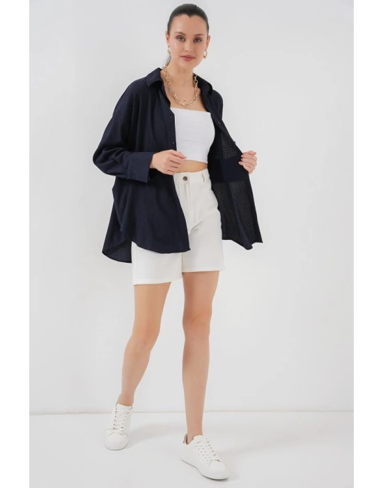 Örme Oversize Gömlek 20264 - Lacivert