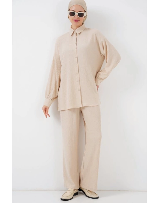 Örme Tesettür Alt Üst Takım 6711 - Krem