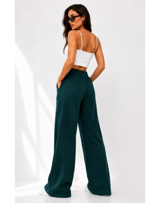 Osy Modal Yumuşak Dokulu Cima Dikişli Nakışlı Cepli Oversize Bol Paça Eşofman Altı - Yeşil