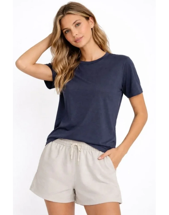 Osy Modal Yumuşak Dokulu Kumaş Bisiklet Yaka T-shirt - İndigo