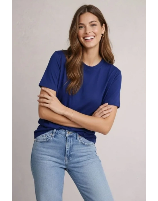 Osy Modal Yumuşak Dokulu Kumaş Bisiklet Yaka T-shirt - Lacivert