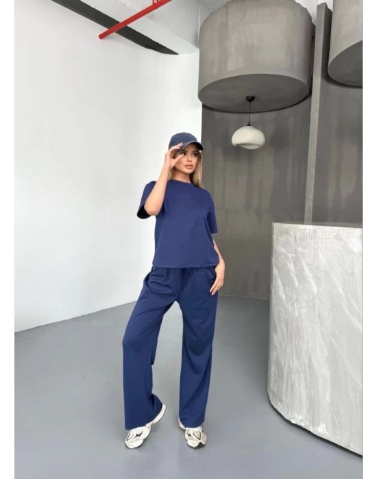 Osy Modal Yumuşak Dokulu Kumaş Kısa Kollu Bluz Rahat Pantalon Ikili Takım- Lacivert