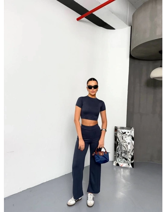 Osy Modal Yumuşak Dokulu Kumaş Kısa Kollu Crop Alt Ispanyol Paça Pantalon Ikili Takım - Füme